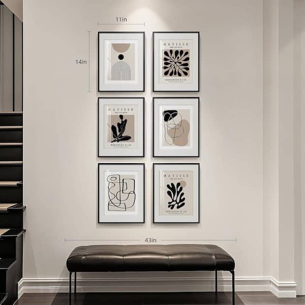 6 Piece Framed Neutral Abstract Wall Art Poster 14 in. x 11 in