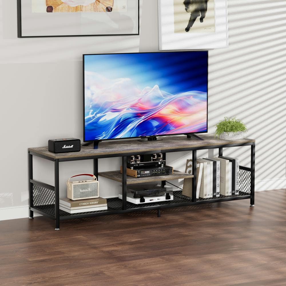 VECELO TV Stand with Power Outlets for Televisions up to 80