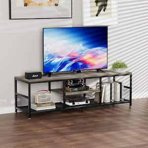 TV Stand with Power Outlets for Televisions up to 80", 70" Media Entertainment Center with 3-Tier Open Shelves Gray