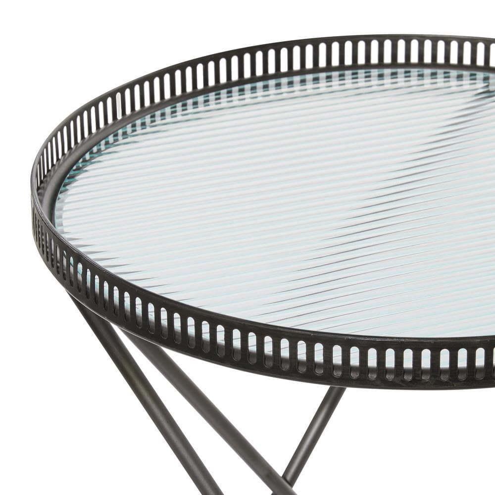 Set of 2 Gray Metal and Glass Industrial Accent Tables