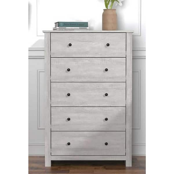 GALANO Genoa Dusty Grey Oak 5-Drawer Chest Of Drawer (46.2 In. H X 17.1 ...