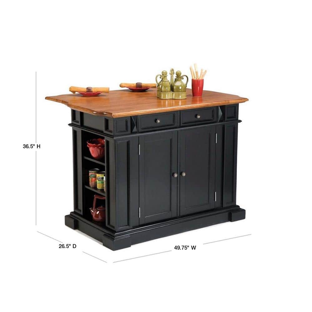 Black and Distressed Oak Kitchen Island with Drop Leaf