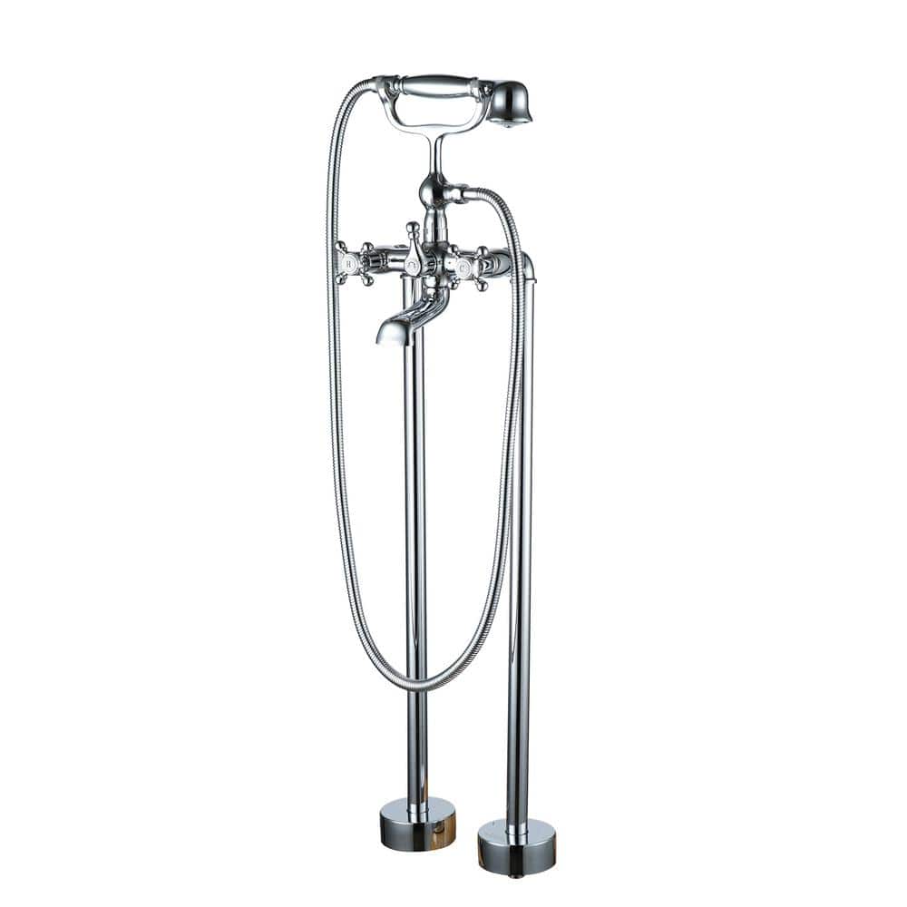 3-Handle Claw Foot Freestanding Tub Faucet with Hand Shower in Chrome