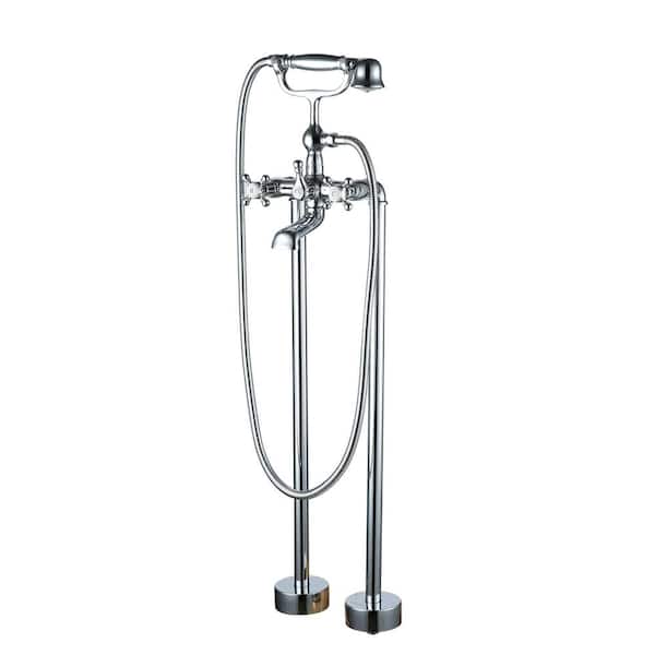 Unbranded 3-Handle Claw Foot Freestanding Tub Faucet with Hand Shower in Chrome