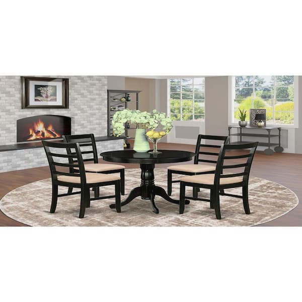 East West Furniture 5-Piece Round Cappuccino Finish Solid Wood Top Dining table with 4 Chairs with Lattice Back