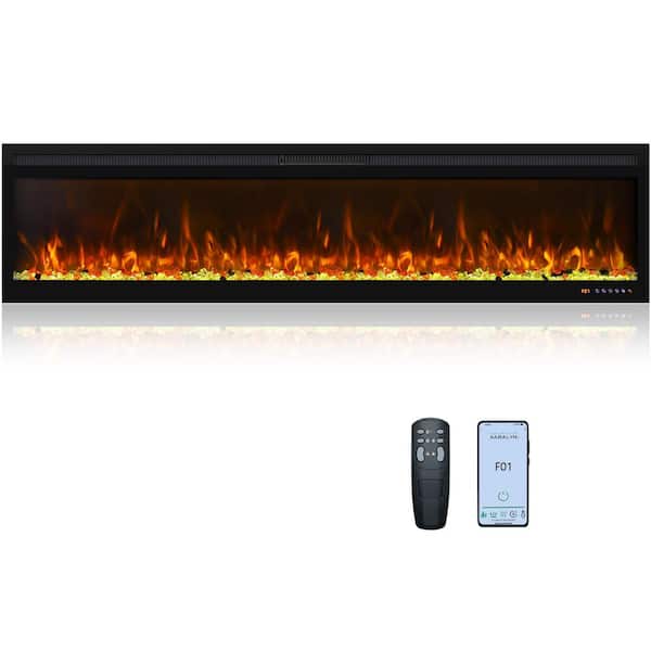 72 in. Slim Electric Fireplace Insert/Wall Mounted, Thermostat and APP Control, 13 Flame Colors, 1500W/750W in Black