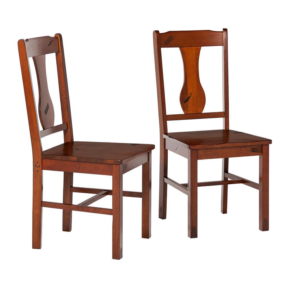 Dark Oak High Back Slat Wood Side Chair Set