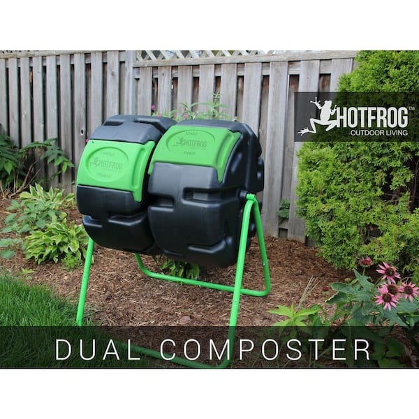 FCMP Outdoor 37 Gallon Dual Chamber Quick Curing Compost Tumbler Bin for Soil 