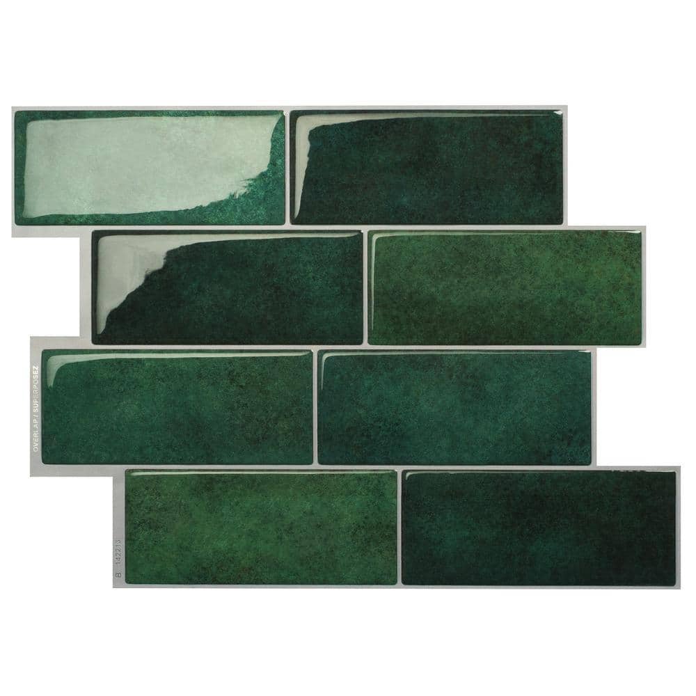 Metro Fiona Glossy Green Peel and Stick Backsplash Tiles