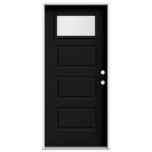36 in. x 80 in. 3 Panel Left-Hand/Inswing 1/4 Lite Frosted Glass Black Steel Prehung Front Door