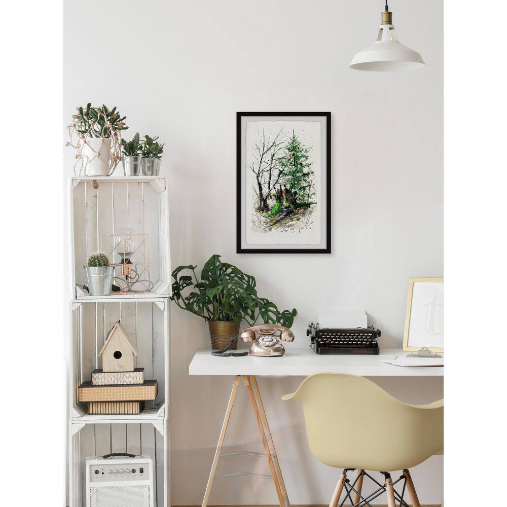 Green Christmas Tree Watercolor Print with Hand-Framed Archive Paper