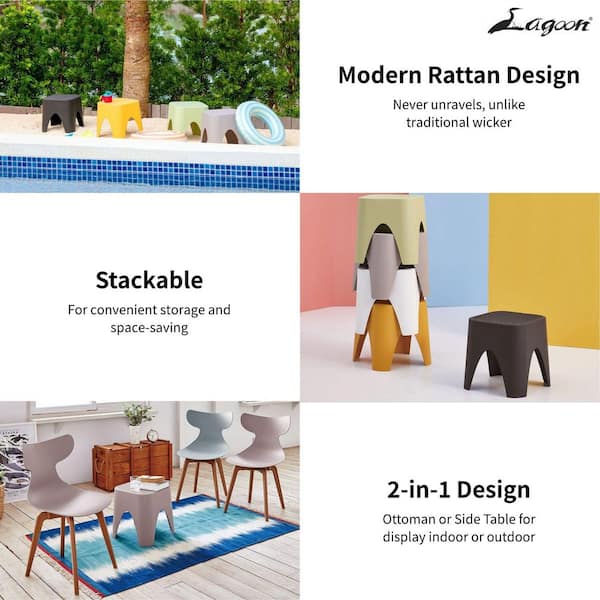 Mallorca Gold Rattan Top Stackable Outdoor Side Table (2-Pack)