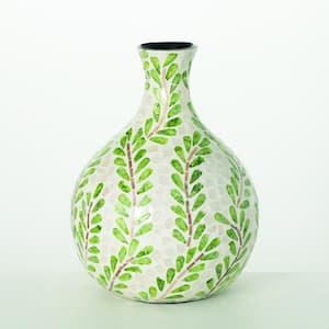 14" Leaf Pattern Bud Vase, Green