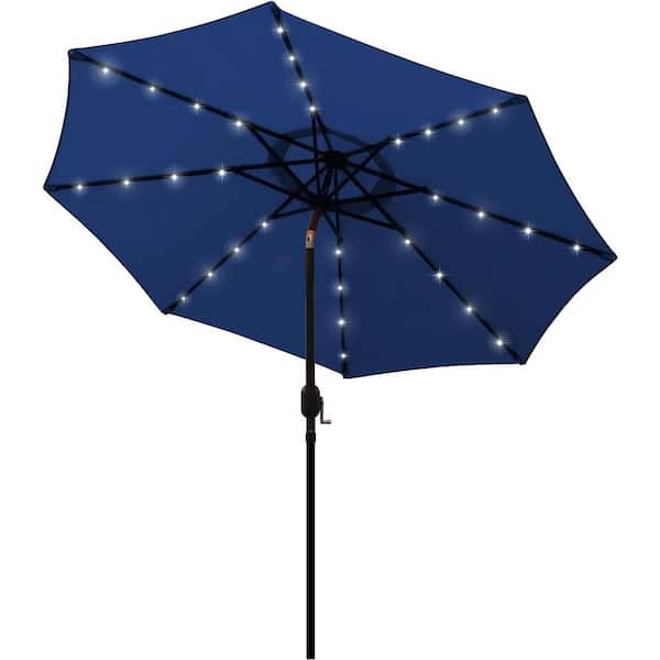 Dyiom 9 ft. Solar Umbrella 32 LED Lighted Patio Umbrella Table Market Umbrella in Navy Blue, Beach Word Umbrella