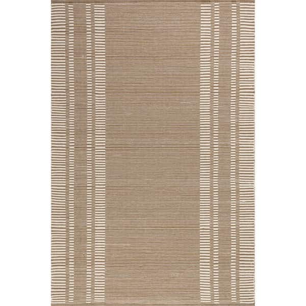 RUGS USA Virgo Striped Reversible Wool Natural 10 ft. x 14 ft. Indoor/Outdoor Patio Area Rug