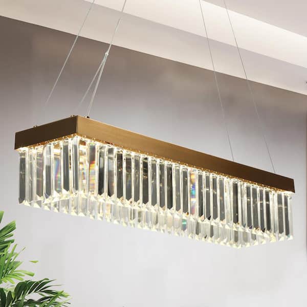 LNC Labradorite 1-Light Dimmable Integrated LED Plating Brass Crystal Island Chandelier