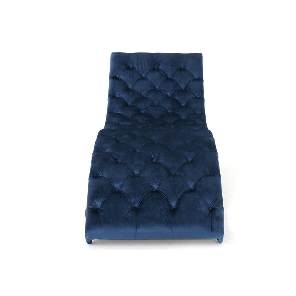 Elegant Gray Velvet Tufted Indoor Chaise Lounge
