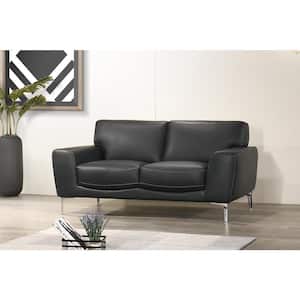 New Classic Furniture Carrara 62 in. Black Top Grain Leather 2-Seater Loveseat