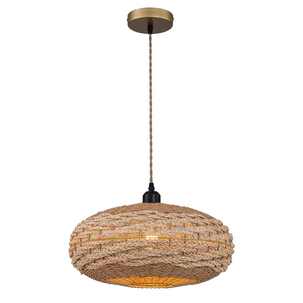 Palma 1-Light 2-Tone Natural Woven Oval Pendant Light in Brass Finish price history on PriceWatchPro