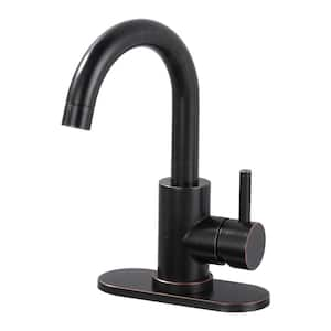 Single Hole Single Handle Stainless Steel Bar Faucet with Swivel Spout and Deckplate in Oil Rubbed Bronze