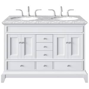 Elite Stamford 48 in. W x 22 in. D x 34 in. H Bath Vanity in White with Carrera Marble Top in White with White Sinks