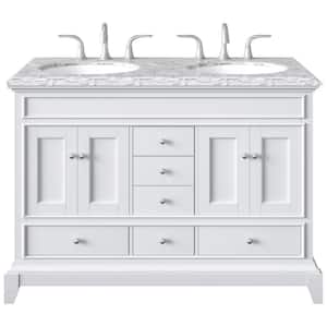 Elite Stamford 48 in. W x 24 in. D x 34 in. H Double Bath Vanity in White with White Carrara Marble Top with White Sinks