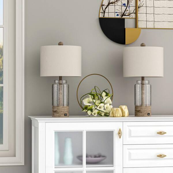 thumbnail image 2 of Maxax 24 Rustic Table Lamp - Farmhouse Bedside Lamp With USB Port & 3-Way Dimmable Lighting - Vintage Brown Resin Base 2 of 12