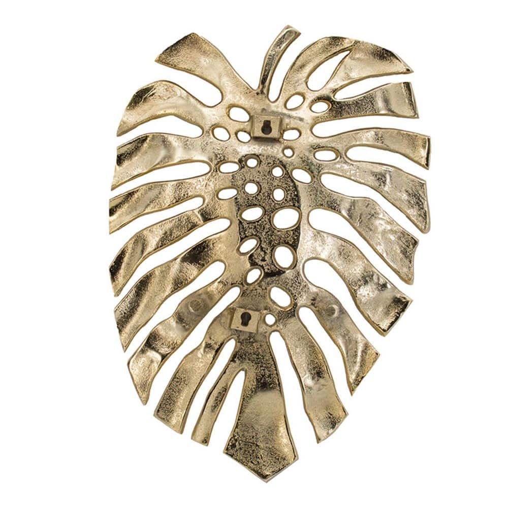 18.9 in. x 13.4 in. Gold Aluminum Monstera Leaf Wall Decor Sign Metal Work