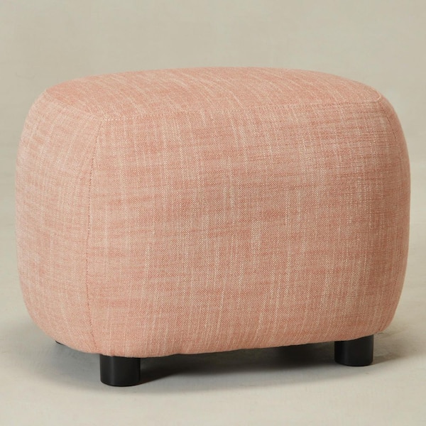 Coral Linen Blend Upholstered Footrest Round Ottoman (Chair Not Included)