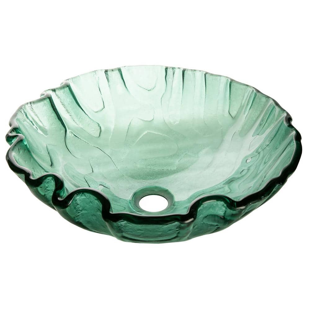 Green Textured Glass Above-Counter Round Vessel Sink