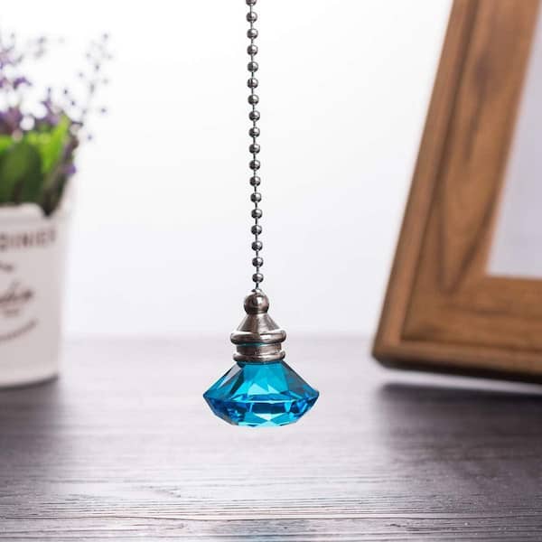 20 in. Light Blue Ceiling Fan Pull Chains with Connector 2-Pack Diamond Fan Chain Extender Home Decor Ornament Pendant