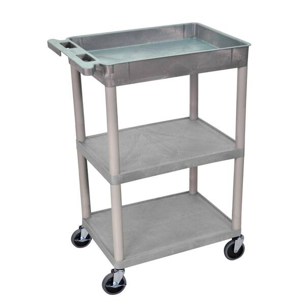 Luxor STC 24 in. W x 18 in. D 3 Top/ Bottom Tub and Flat Middle Shelf Utility Cart - Gray
