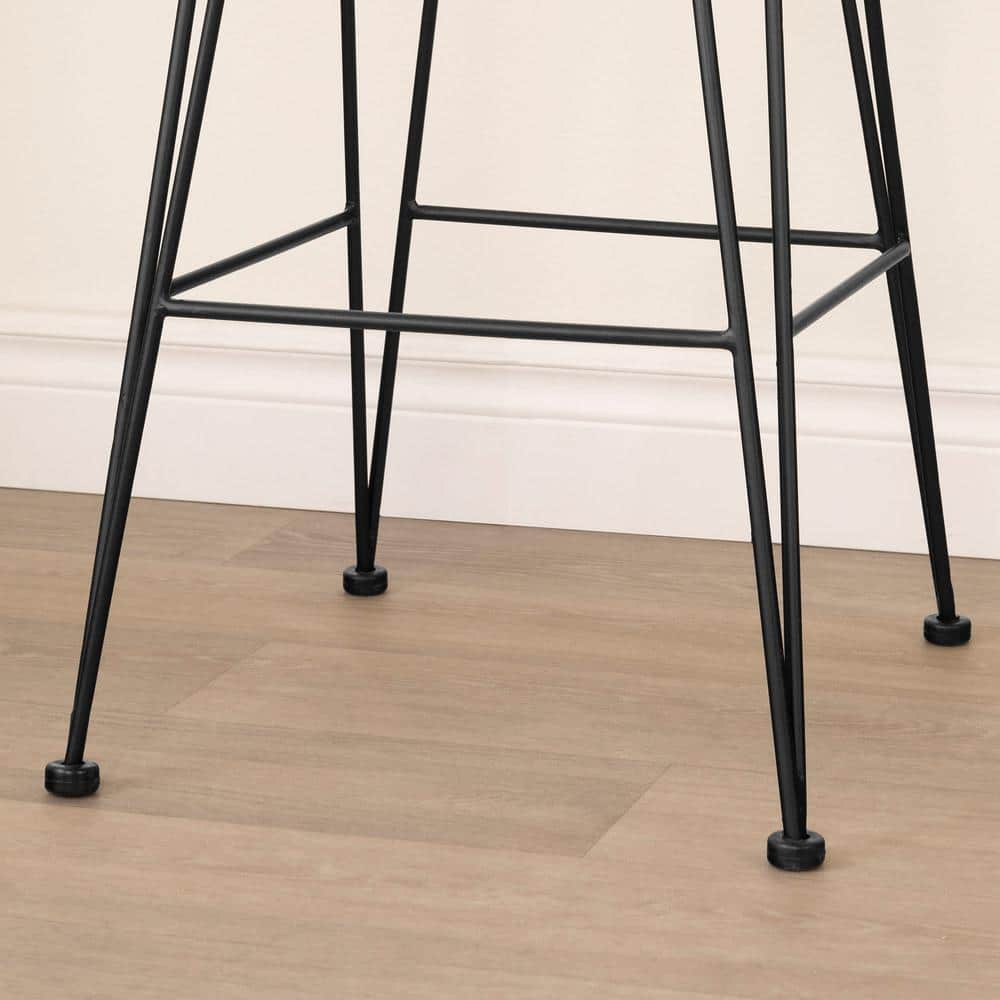 Balka Rattan and Black Metal Counter Stools with Armrests, Set of 2