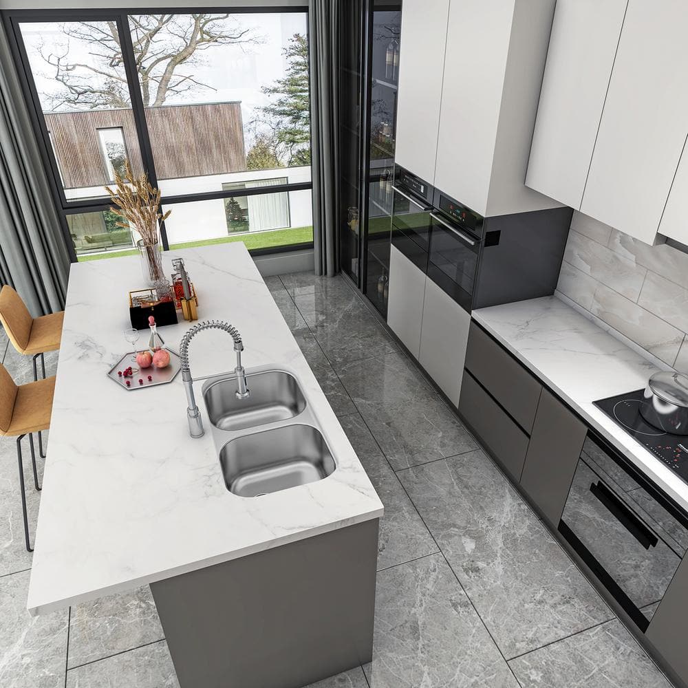 Sinber 32" Stainless Steel Double Bowl Drop-In Kitchen Sink