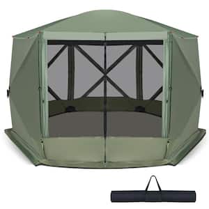 11.5 ft. x 11.5 ft. 6-Sided Pop-up Screen House Tent with 2 Wind Panels for Camping Green