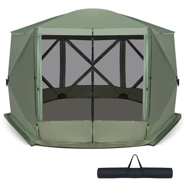 Costway 11.5 ft. x 11.5 ft. 6-Sided Pop-up Screen House Tent with 2 Wind Panels for Camping Green