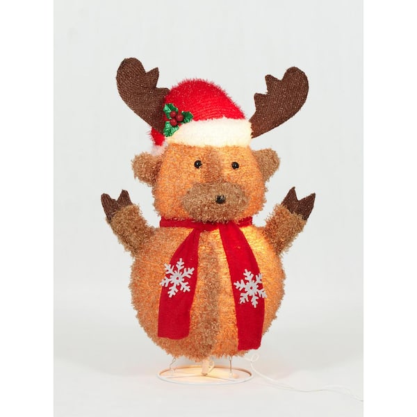 Unbranded 31 in. Tall Lighted Christmas Pop-Up Fluffy Moose Sculpture
