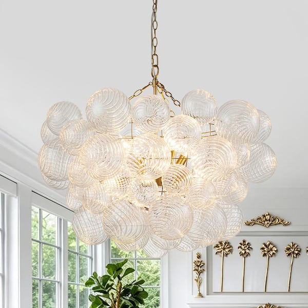 HUOKU Neuvy 8-Light 33 in. W Brushed Brass Gold Modern Bubble
