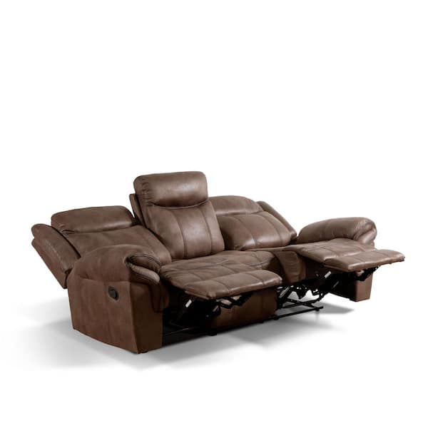Furniture of America Amelia 87.30 in. Wide Flared Arm Microsuede Straight Reclining Sofa With Flip Down Back In Brown