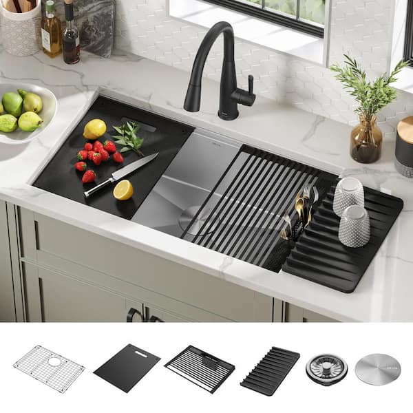 Delta Rivet 16-Gauge Stainless Steel 32 in. Single Bowl Undermount Workstation Kitchen Sink with Accessories