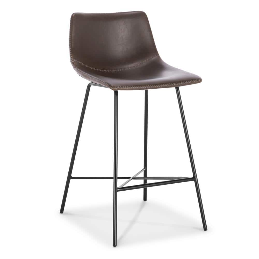 Bela 24'' Brown Faux Leather Counter Stools with Metal Legs