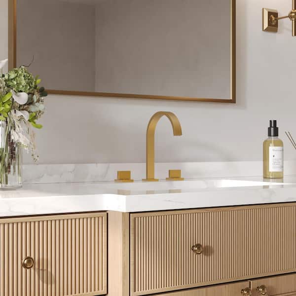 SerenityStream High Arc 8 in. Widespread Double Handle Bathroom Faucet in Brushed Gold Drain Included