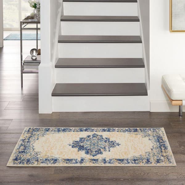 Grafix White doormat 2 ft. x 4 ft. Persian Medallion Transitional Kitchen Area Rug