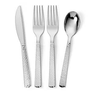 Hammered 300 Piece Silver Disposable Plastic Flatware Cutlery Set (Service for 75)