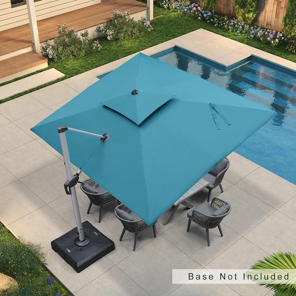 PURPLE LEAF 9 ft. x 11 ft. All-aluminum 360° Rotation Silvery Cantilever Outdoor Patio Umbrella in Turquoise Blue