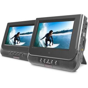 7 in. Portable Dual Screen DVD Player with Vehicle Hedrest Mount Straps