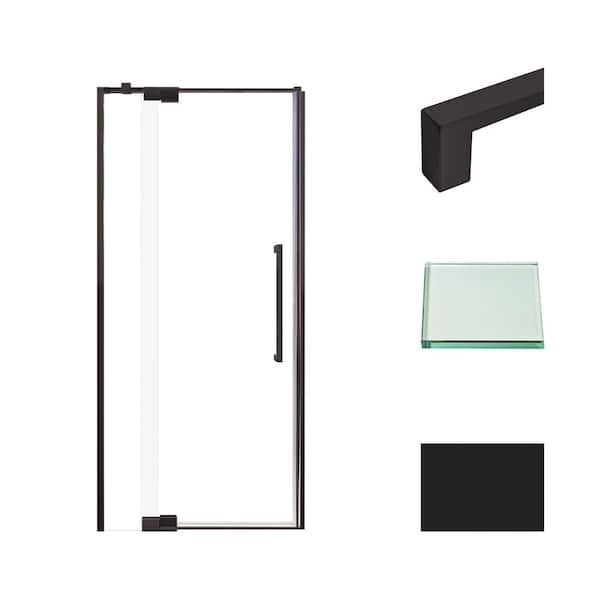 Transolid Irene 36 in. W x 76 in. H Pivot Semi-Frameless Shower Door in Matte Black with Clear Glass