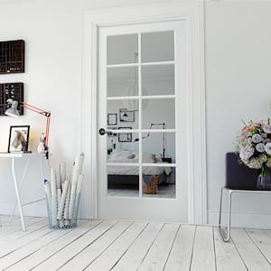 30 in. x 80 in. Solid Core 10 Lite Clear Glass White Primed Wood Interior Door Slab