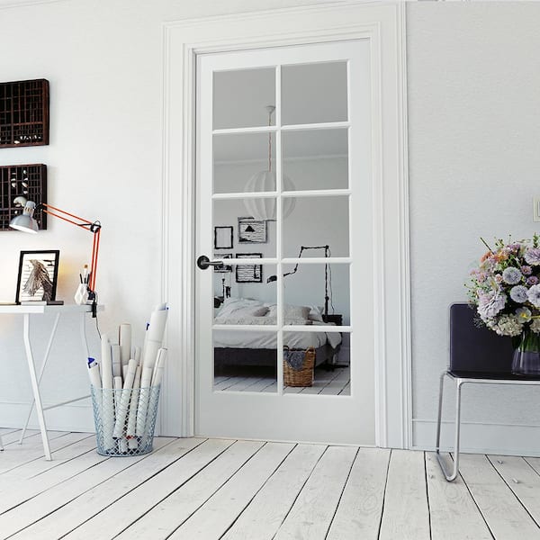 32 in. x 80 in. Solid Core 10 Lite Clear Glass White Primed Wood Interior Door Slab