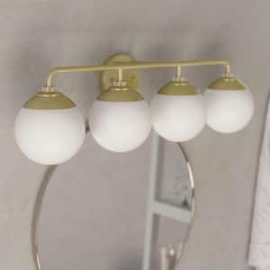 Hepburn 30 in. 4 Light Modern Gold Brass Vanity Light with Frosted Glass Bathroom Light